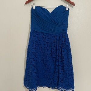 David’s Bridal Strapless Lace Bridesmaid Dress in Royal Blue